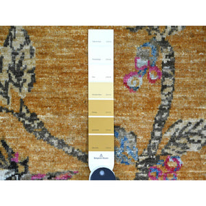 2'x2'10" Ochre Brown, Sparrows On The Tree, Peshawar, Pure Wool, Soft To The Touch, Hand Knotted, Densely Woven, Mat, Sample, Oriental Rug FWR126114