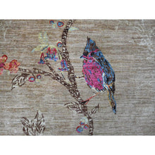 Load image into Gallery viewer, 9&#39;x12&#39; Stone Gray, Hand Knotted, Sparrows On The Tree, Peshawar, Densely Woven, High Mountain Wool, Soft To The Touch, Oriental Rug FWR126240