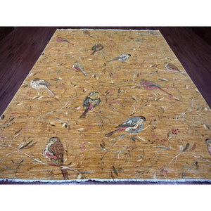 9'4"x11'8" Copper Brown, Soft To The Touch, Hand Knotted, Sparrows On The Tree, Peshawar, Densely Woven, High Mountain Wool, Oriental Rug FWR126246