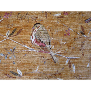 9'4"x11'8" Copper Brown, Soft To The Touch, Hand Knotted, Sparrows On The Tree, Peshawar, Densely Woven, High Mountain Wool, Oriental Rug FWR126246