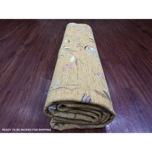 9'4"x11'8" Copper Brown, Soft To The Touch, Hand Knotted, Sparrows On The Tree, Peshawar, Densely Woven, High Mountain Wool, Oriental Rug FWR126246