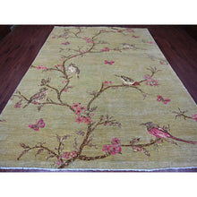 Load image into Gallery viewer, 9'x11'10" Laurel Green, Hand Knotted, Sparrows On The Tree, Peshawar, Densely Woven, High Mountain Wool, Soft To The Touch, Oriental Rug FWR126252
