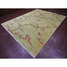 Load image into Gallery viewer, 9'x11'10" Laurel Green, Hand Knotted, Sparrows On The Tree, Peshawar, Densely Woven, High Mountain Wool, Soft To The Touch, Oriental Rug FWR126252