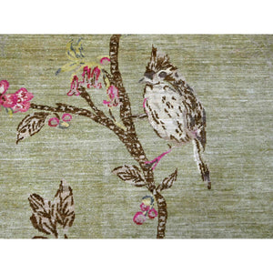 9'x11'10" Laurel Green, Hand Knotted, Sparrows On The Tree, Peshawar, Densely Woven, High Mountain Wool, Soft To The Touch, Oriental Rug FWR126252