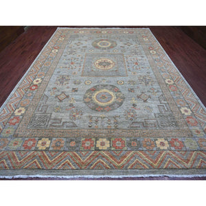 9'10"x13'9" Misty Gray, Peshawar With Khotan Design, Hand Knotted, Natural Dyes, Pure Wool, Oriental Rug FWR126258