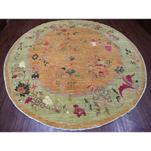 Load image into Gallery viewer, 11&#39;10&quot;x11&#39;10&quot; Copper Brown, Chinese Art Deco Inspired Peshawar, 100% Wool, Vegetable Dyes, Hand Knotted, Round, Oriental Rug FWR126264