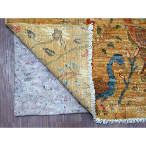 7'10"x9'7" Tawny Brown, Afghan Peshawar With Colorful Birds Of Paradise Design, Soft And Vibrant Wool, Hand Knotted, Vegetable Dyes, Oriental Rug FWR126282