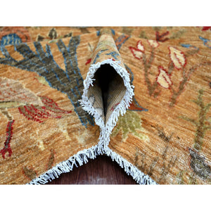 7'10"x9'7" Tawny Brown, Afghan Peshawar With Colorful Birds Of Paradise Design, Soft And Vibrant Wool, Hand Knotted, Vegetable Dyes, Oriental Rug FWR126282