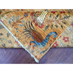 7'10"x9'7" Tawny Brown, Afghan Peshawar With Colorful Birds Of Paradise Design, Soft And Vibrant Wool, Hand Knotted, Vegetable Dyes, Oriental Rug FWR126282