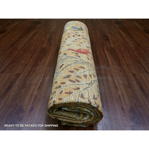 7'10"x9'7" Tawny Brown, Afghan Peshawar With Colorful Birds Of Paradise Design, Soft And Vibrant Wool, Hand Knotted, Vegetable Dyes, Oriental Rug FWR126282