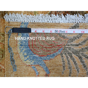 7'10"x9'7" Tawny Brown, Afghan Peshawar With Colorful Birds Of Paradise Design, Soft And Vibrant Wool, Hand Knotted, Vegetable Dyes, Oriental Rug FWR126282