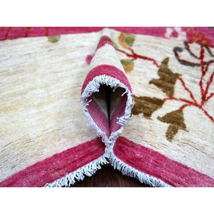 9'x11'10" Hot Pink, Pure Wool, Chinese Art Deco Inspired Peshawar, Natural Dyes, Hand Knotted, Oriental Rug FWR126288