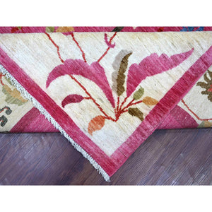 9'x11'10" Hot Pink, Pure Wool, Chinese Art Deco Inspired Peshawar, Natural Dyes, Hand Knotted, Oriental Rug FWR126288