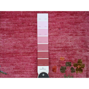9'x11'10" Hot Pink, Pure Wool, Chinese Art Deco Inspired Peshawar, Natural Dyes, Hand Knotted, Oriental Rug FWR126288
