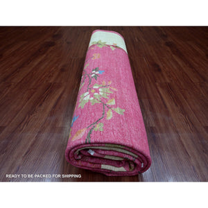 9'x11'10" Hot Pink, Pure Wool, Chinese Art Deco Inspired Peshawar, Natural Dyes, Hand Knotted, Oriental Rug FWR126288
