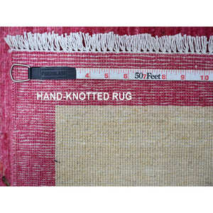 9'x11'10" Hot Pink, Pure Wool, Chinese Art Deco Inspired Peshawar, Natural Dyes, Hand Knotted, Oriental Rug FWR126288