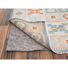 Load image into Gallery viewer, 8&#39;10&quot;x11&#39;9&quot; Cantaloupe Orange With Light Blue, Turkish Knot, Sheared Low, Pure Wool, Zero Pile, Anatolian Village Design, Hand Knotted, Oriental Rug FWR12624