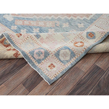 Load image into Gallery viewer, 8&#39;10&quot;x11&#39;9&quot; Cantaloupe Orange With Light Blue, Turkish Knot, Sheared Low, Pure Wool, Zero Pile, Anatolian Village Design, Hand Knotted, Oriental Rug FWR12624