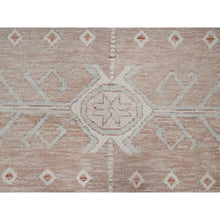 Load image into Gallery viewer, 8&#39;10&quot;x11&#39;9&quot; Cantaloupe Orange With Light Blue, Turkish Knot, Sheared Low, Pure Wool, Zero Pile, Anatolian Village Design, Hand Knotted, Oriental Rug FWR12624