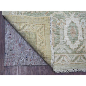 9'2"x12' Light Green, Afghan Angora Oushak With All Over Vines Design, Vegetable Dyes, Hand Knotted, 100% Wool, Oriental Rug FWR126300