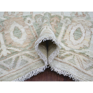 9'2"x12' Light Green, Afghan Angora Oushak With All Over Vines Design, Vegetable Dyes, Hand Knotted, 100% Wool, Oriental Rug FWR126300