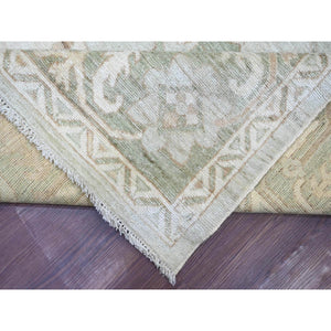 9'2"x12' Light Green, Afghan Angora Oushak With All Over Vines Design, Vegetable Dyes, Hand Knotted, 100% Wool, Oriental Rug FWR126300