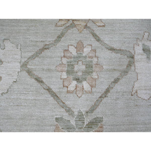 9'2"x12' Light Green, Afghan Angora Oushak With All Over Vines Design, Vegetable Dyes, Hand Knotted, 100% Wool, Oriental Rug FWR126300