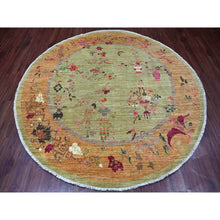 Load image into Gallery viewer, 8&#39;x8&#39; Swamp Green, Chinese Art Deco Inspired Peshawar, Hand Knotted, Soft Wool, Vegetable Dyes, Round, Oriental Rug FWR126312