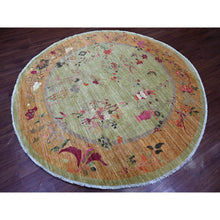 Load image into Gallery viewer, 8&#39;x8&#39; Swamp Green, Chinese Art Deco Inspired Peshawar, Hand Knotted, Soft Wool, Vegetable Dyes, Round, Oriental Rug FWR126312
