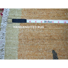 Load image into Gallery viewer, 8&#39;x8&#39; Swamp Green, Chinese Art Deco Inspired Peshawar, Hand Knotted, Soft Wool, Vegetable Dyes, Round, Oriental Rug FWR126312