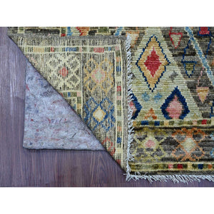 3'x7'10" Ash Gray, Hand Knotted, Anatolian Village Inspired Geometric Design, 100% Wool, Vegetable Dyes, Runner, Oriental Rug FWR126342