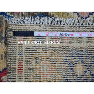 3'x7'10" Ash Gray, Hand Knotted, Anatolian Village Inspired Geometric Design, 100% Wool, Vegetable Dyes, Runner, Oriental Rug FWR126342