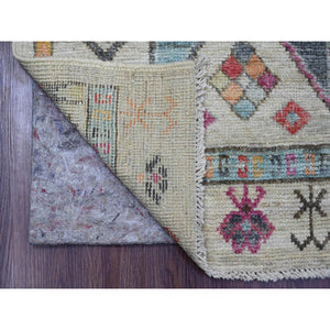 2'8"x7'3" Chiffon White, Anatolian Village Inspired Design, Geometric Medallions, Hand Knotted, Pure Wool, Vegetable Dyes, Runner, Oriental Rug FWR126348