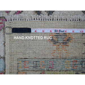 2'8"x7'3" Chiffon White, Anatolian Village Inspired Design, Geometric Medallions, Hand Knotted, Pure Wool, Vegetable Dyes, Runner, Oriental Rug FWR126348
