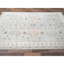 Load image into Gallery viewer, 5&#39;10&quot;x9&#39;1&quot; Medium Gray, Pure Wool, Turkish Knot, Sheared Low, Zero Pile, Anatolian Village Design, Hand Knotted, Oriental Rug FWR12630