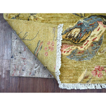 Load image into Gallery viewer, 2&#39;2&quot;x3&#39; Olive Green, Sparrows On The Tree, Peshawar, Densely Woven, High Mountain Wool, Hand Knotted, Soft To The Touch, Sample, Mat, Oriental Rug FWR126396