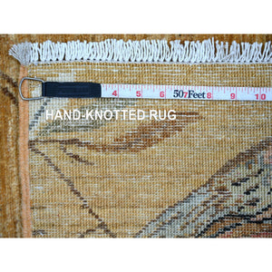 2'x3' Golden Brown, Hand Knotted, Sparrows On The Tree, Peshawar, Densely Woven, High Mountain Wool, Soft To The Touch, Mat, Sample, Oriental Rug FWR126408