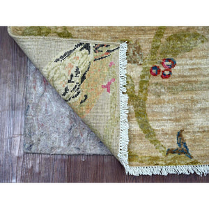 2'x3' Beige, Sparrows On The Tree, Peshawar, Densely Woven, Hand Knotted, High Mountain Wool, Soft To The Touch, Mat, Sample, Oriental Rug FWR126414