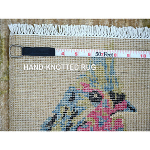 2'x3' Beige, Sparrows On The Tree, Peshawar, Densely Woven, Hand Knotted, High Mountain Wool, Soft To The Touch, Mat, Sample, Oriental Rug FWR126414