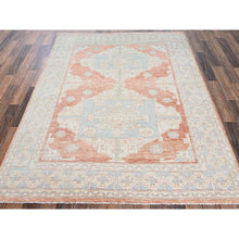Load image into Gallery viewer, 5&#39;x6&#39;9&quot; Cantaloupe Orange, Hand Knotted, Turkish Knot, Zero Pile, Sheared Low, Anatolian Village Design, Pure Wool, Oriental Rug FWR12636