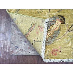 2'x3' Savannah Green, Hand Knotted, Sparrows On The Tree, Peshawar, Densely Woven, High Mountain Wool, Soft To The Touch, Mat, Sample, Oriental Rug FWR126420