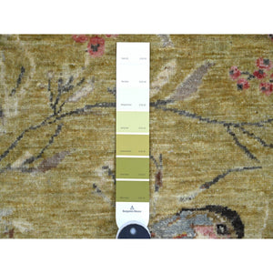 2'x3' Savannah Green, Hand Knotted, Sparrows On The Tree, Peshawar, Densely Woven, High Mountain Wool, Soft To The Touch, Mat, Sample, Oriental Rug FWR126420