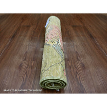Load image into Gallery viewer, 2&#39;x3&#39; Savannah Green, Hand Knotted, Sparrows On The Tree, Peshawar, Densely Woven, High Mountain Wool, Soft To The Touch, Mat, Sample, Oriental Rug FWR126420