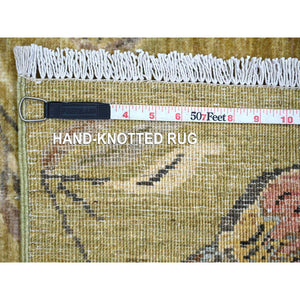 2'x3' Savannah Green, Hand Knotted, Sparrows On The Tree, Peshawar, Densely Woven, High Mountain Wool, Soft To The Touch, Mat, Sample, Oriental Rug FWR126420