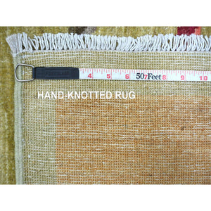 8'10"x11'7" Laurel Green, Pure Wool, Chinese Art Deco Inspired Peshawar, Natural Dyes, Hand Knotted, Oriental Rug FWR126438