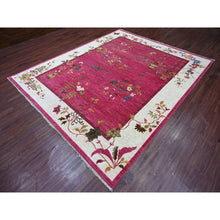 Load image into Gallery viewer, 8&#39;2&quot;x9&#39;9&quot; Fuscia Pink, Chinese Art Deco Inspired Peshawar, Pure Wool, Vegetable Dyes, Hand Knotted, Oriental Rug FWR126450