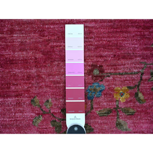 8'2"x9'9" Fuscia Pink, Chinese Art Deco Inspired Peshawar, Pure Wool, Vegetable Dyes, Hand Knotted, Oriental Rug FWR126450