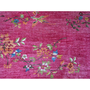 8'2"x9'9" Fuscia Pink, Chinese Art Deco Inspired Peshawar, Pure Wool, Vegetable Dyes, Hand Knotted, Oriental Rug FWR126450