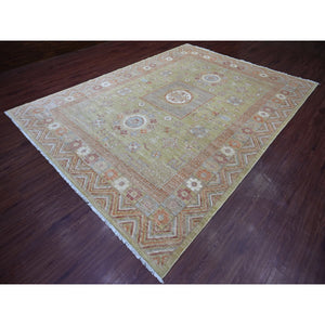 8'8"x11'9" Olive Green, Peshawar With Khotan Design, Natural Dyes, Pure Wool, Hand Knotted, Oriental Rug FWR126462