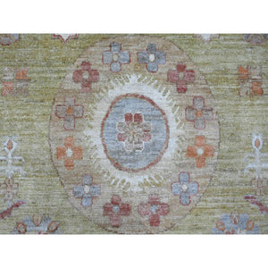 8'8"x11'9" Olive Green, Peshawar With Khotan Design, Natural Dyes, Pure Wool, Hand Knotted, Oriental Rug FWR126462